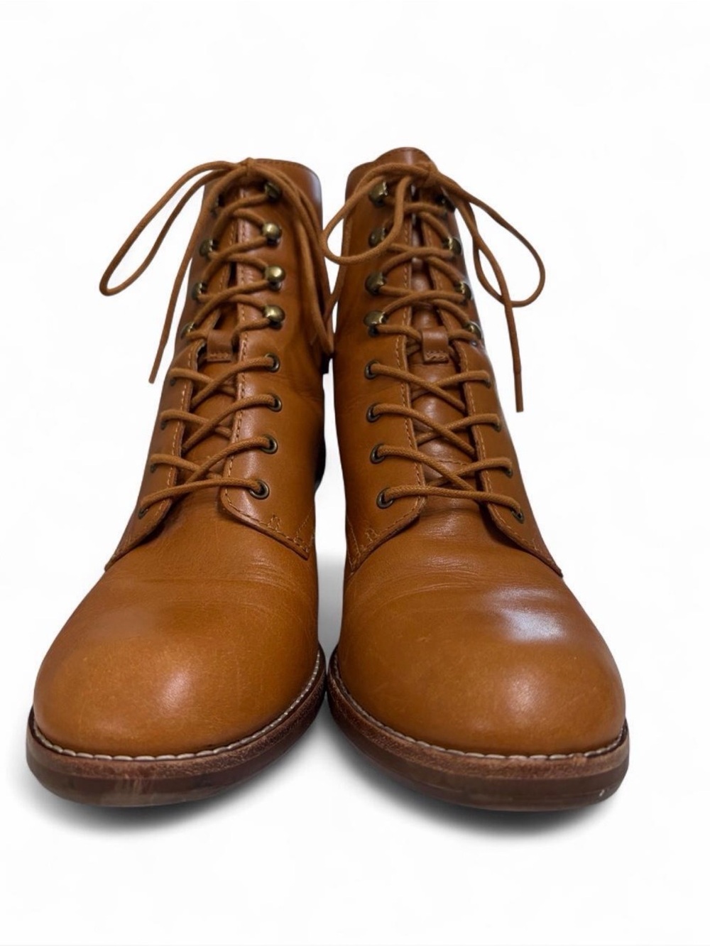 Madewell The Patti Lace Up Boots English Saddle Leather Block Heel 9